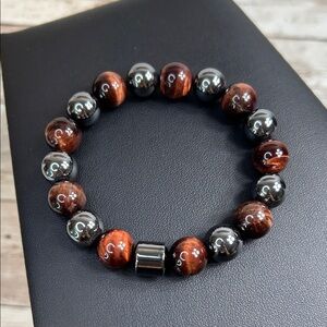 Triple Protection Red Tigers Eye and Hematite Stretch Bracelet